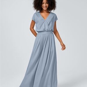 HALARA V Neck Light Blue Jumpsuit